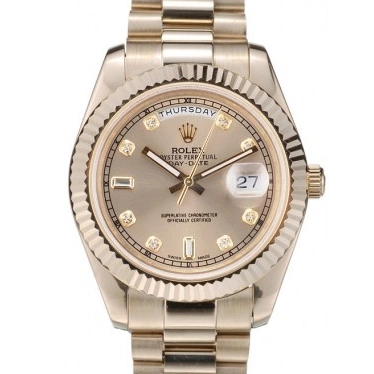 Aaa fake watches Rolex 41979 Ribbed Gold Goldish Bezel Stainless Steel Dial DayDate 0806